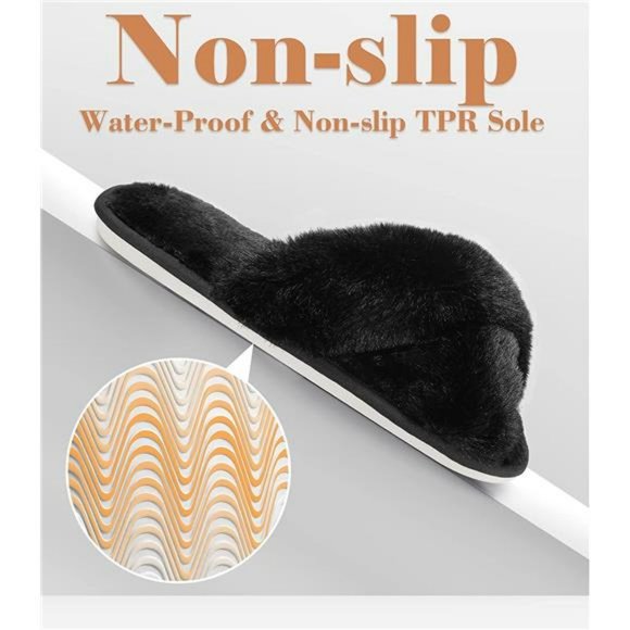 Cross Band Cozy Plush Slippers Fluffy Furry Open Toe House Shoes Slide Slipper - Picture 6 of 6